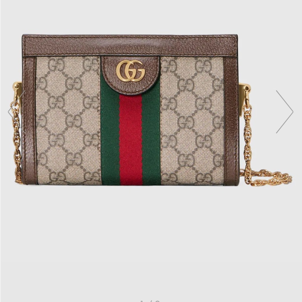 Gucci Beige and Brown Crossbody Bag with Red and Green Stripe